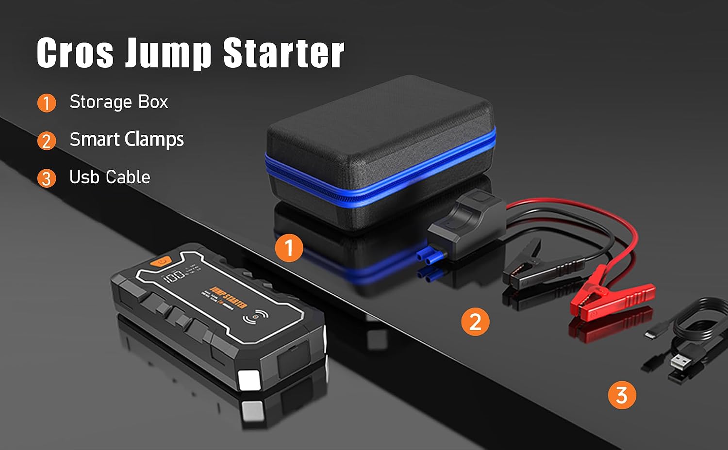 Cros 3500A Car Battery Jump Starter, 24000mAh Battery Booster Pack with Wireless Charger, 12V Portable Jump Box Jumper Starter for Up to 9.0L Gas & 7.0L Diesel Engines, Power Bank & LED Flashlight
