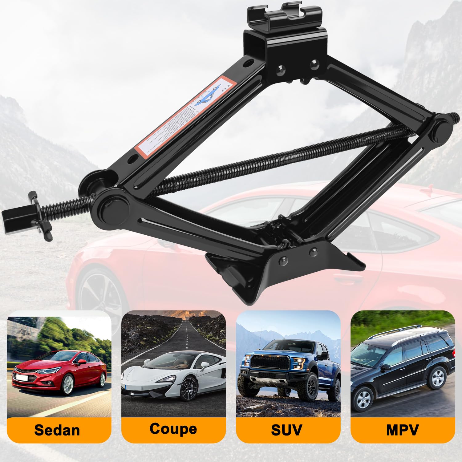 Scissor Car Jack 2 Ton (4409 lbs) Tire Changing Kit with Lug Wrench - Emergency Kit for Car, SUV, MPV
