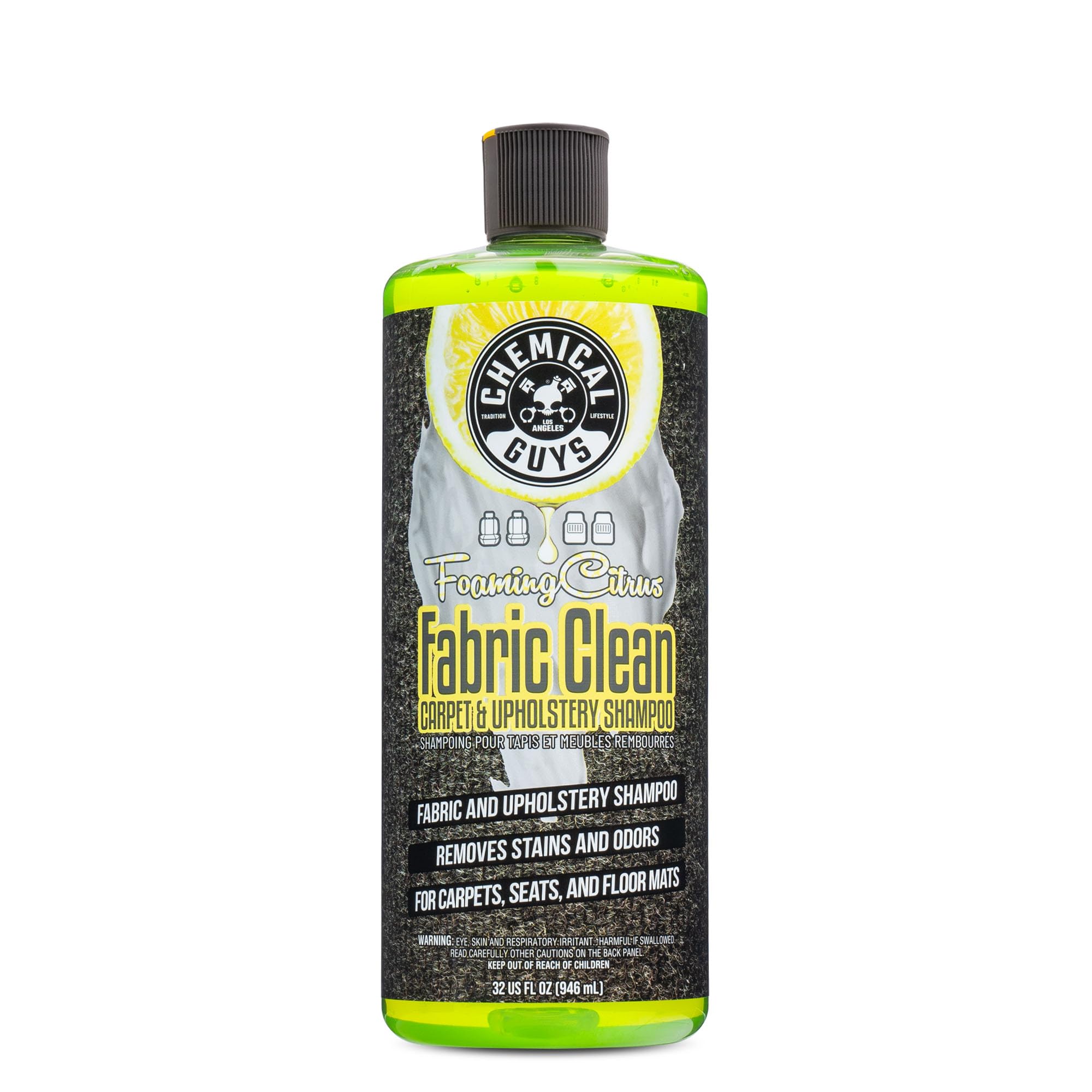 Chemical Guys, Citrus Foaming Fabric & Carpet Cleaner Drill Brush, 16 oz | Lifts coffee, food and pet stains and odors from carpet, mats and upholstery, drill brush agitates, citrus scent