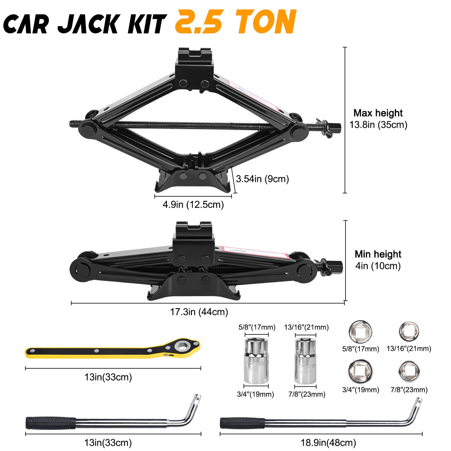 Scissor Car Jack 2 Ton (4409 lbs) Tire Changing Kit with Lug Wrench - Emergency Kit for Car, SUV, MPV