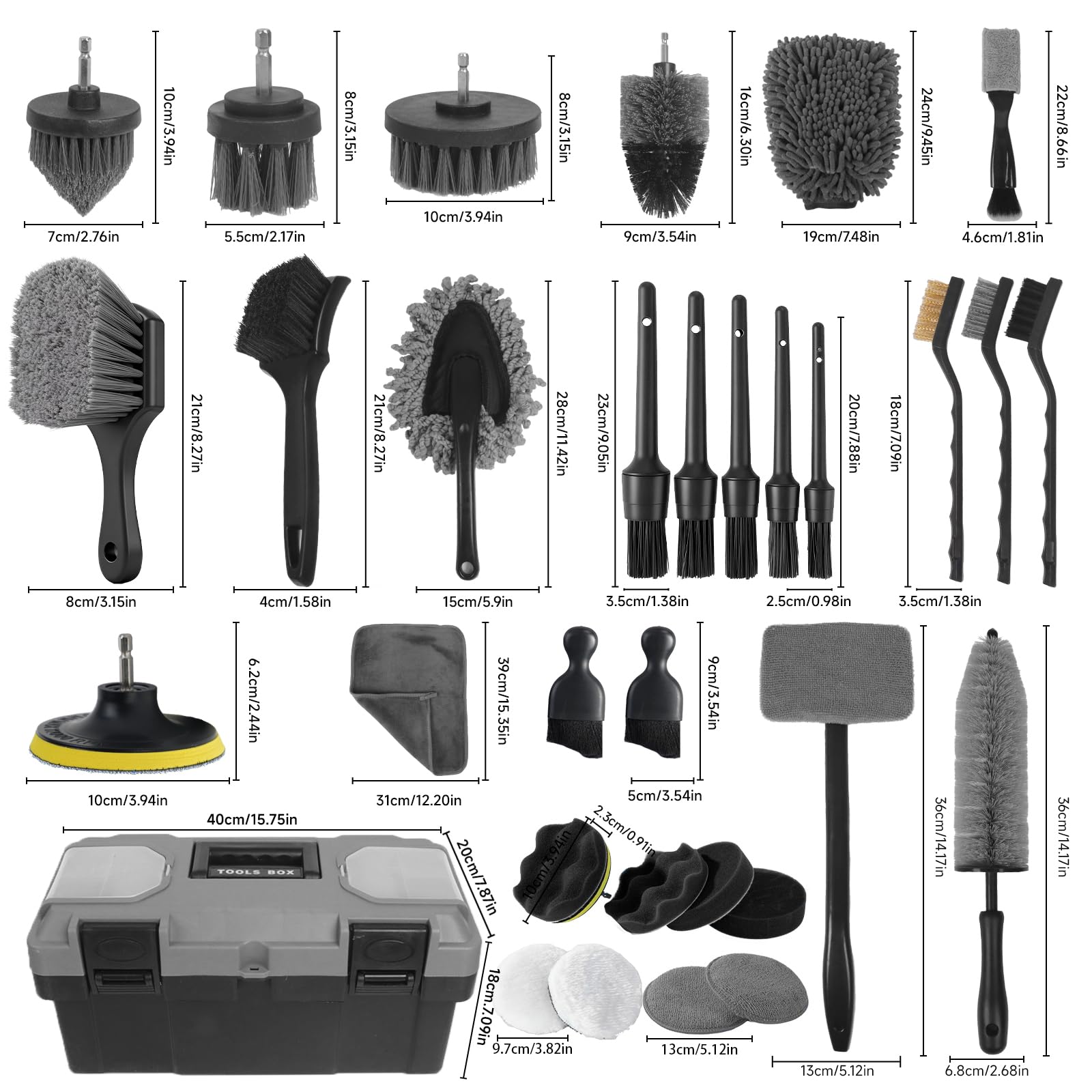 36Pcs Car Detailing Kit, Car Detailing Brush Set, Car Cleaning Kit, Auto Detailing Tools for Interior Exterior Wheels, Professional Car Wash Accessories with Windshield Cleaning Tool and Storage Box