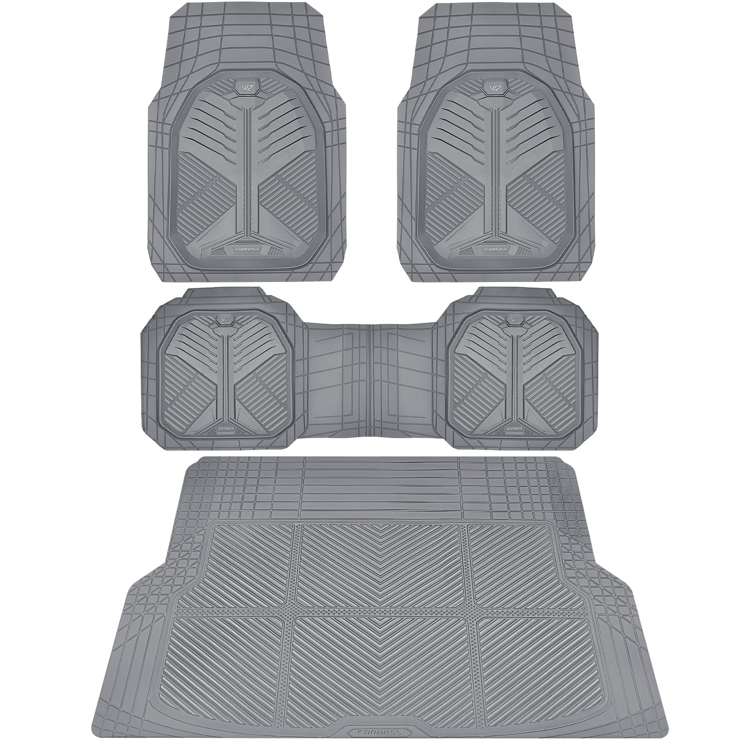 CAR PASS Heavy Duty Rubber Car Mats, Deep-Dish Odorless Car Floor Mats All Weather, Universal Trim-to-Fit for SUVs Trucks Sedans, Waterproof Anti-Slip, 3 Pieces V12 Black