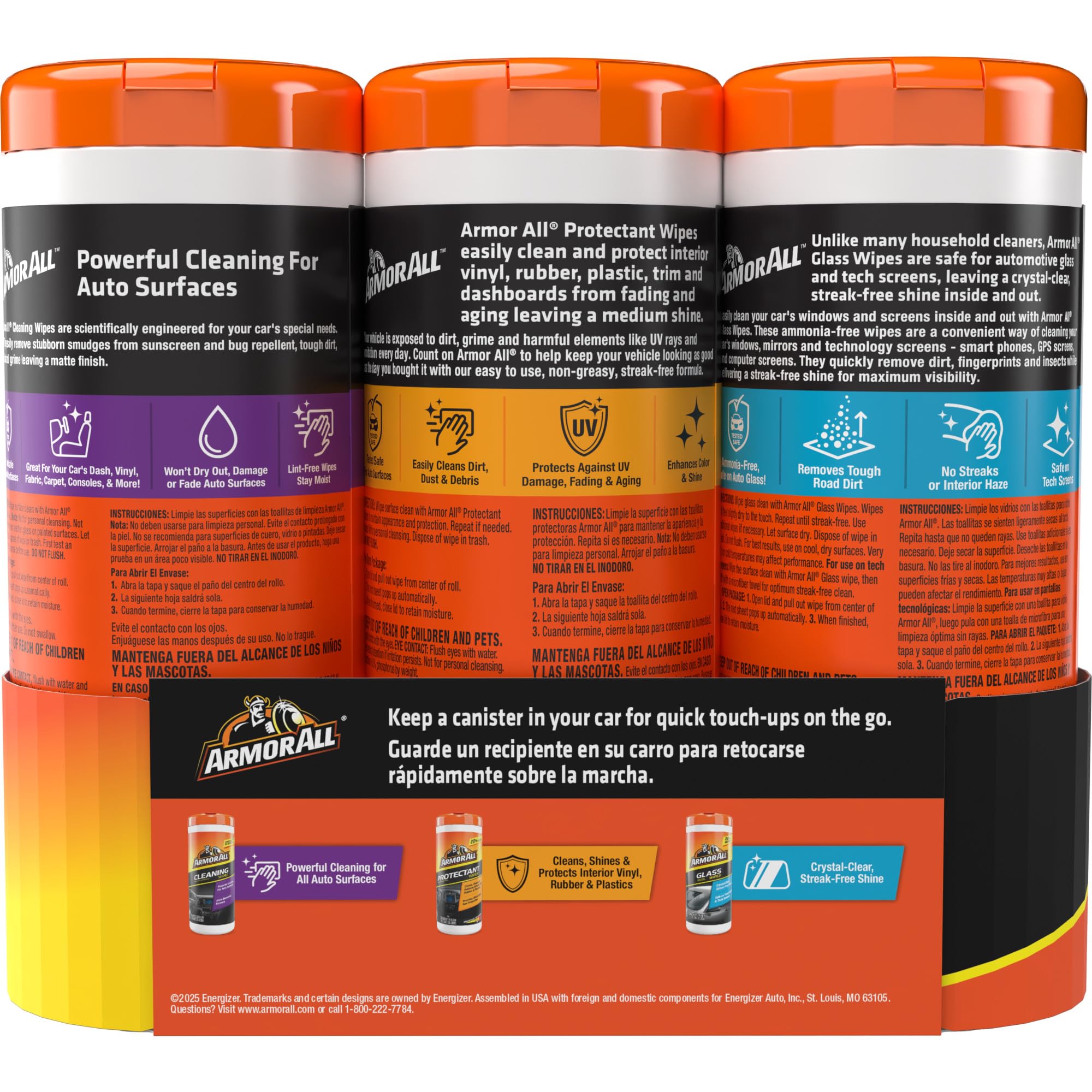 Armor All Car Interior Value Pack, 90 Count, Includes Auto Glass Cleaner, Cleaning Wipes and Protectant Wipes