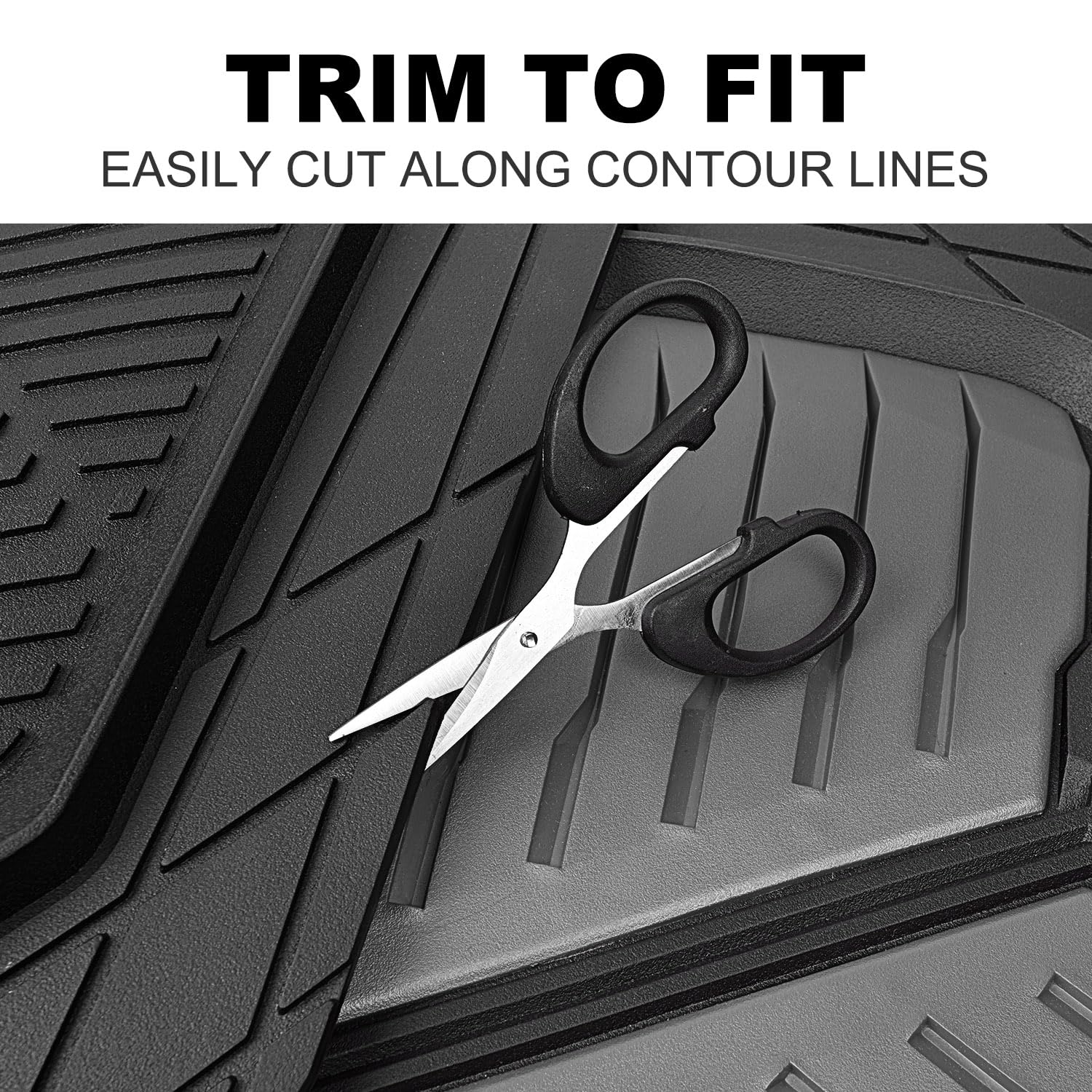 CAR PASS Heavy Duty Rubber Car Mats, Deep-Dish Odorless Car Floor Mats All Weather, Universal Trim-to-Fit for SUVs Trucks Sedans, Waterproof Anti-Slip, 3 Pieces V12 Black