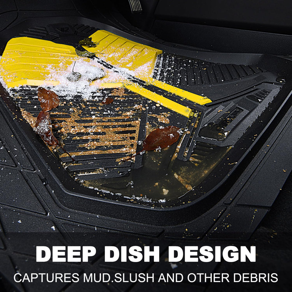 CAR PASS Heavy Duty Rubber Car Mats, Deep-Dish Odorless Car Floor Mats All Weather, Universal Trim-to-Fit for SUVs Trucks Sedans, Waterproof Anti-Slip, 3 Pieces V12 Black