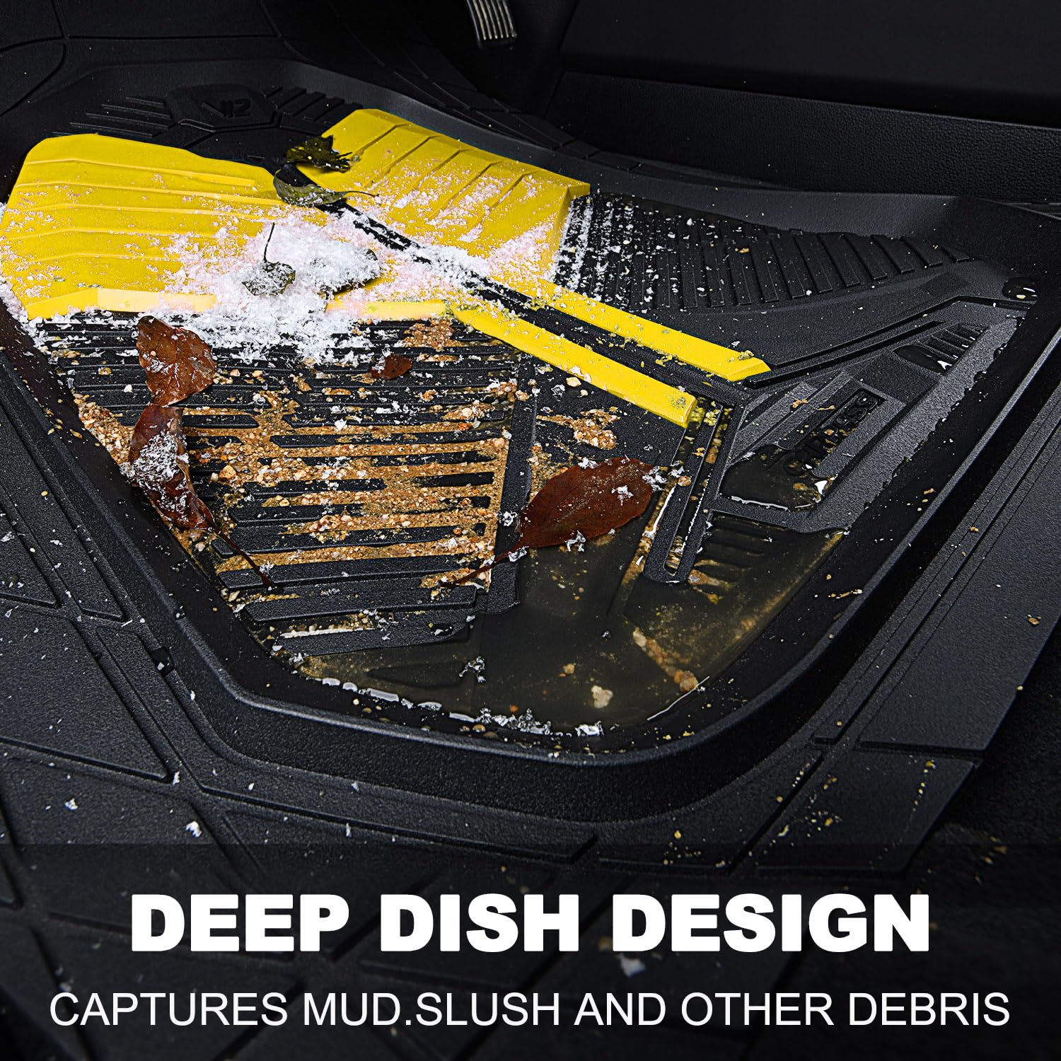 CAR PASS Heavy Duty Rubber Car Mats, Deep-Dish Odorless Car Floor Mats All Weather, Universal Trim-to-Fit for SUVs Trucks Sedans, Waterproof Anti-Slip, 3 Pieces V12 Black