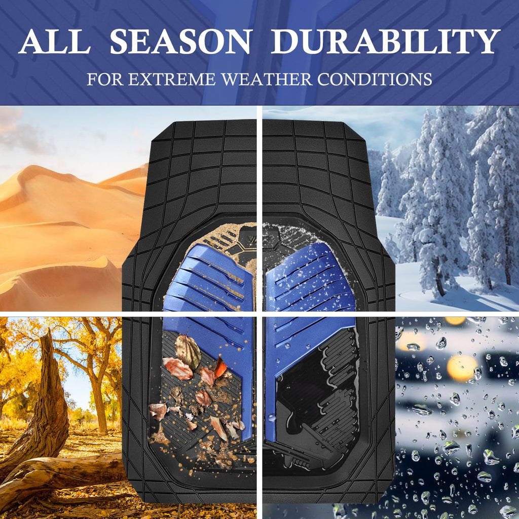 CAR PASS Heavy Duty Rubber Car Mats, Deep-Dish Odorless Car Floor Mats All Weather, Universal Trim-to-Fit for SUVs Trucks Sedans, Waterproof Anti-Slip, 3 Pieces V12 Black