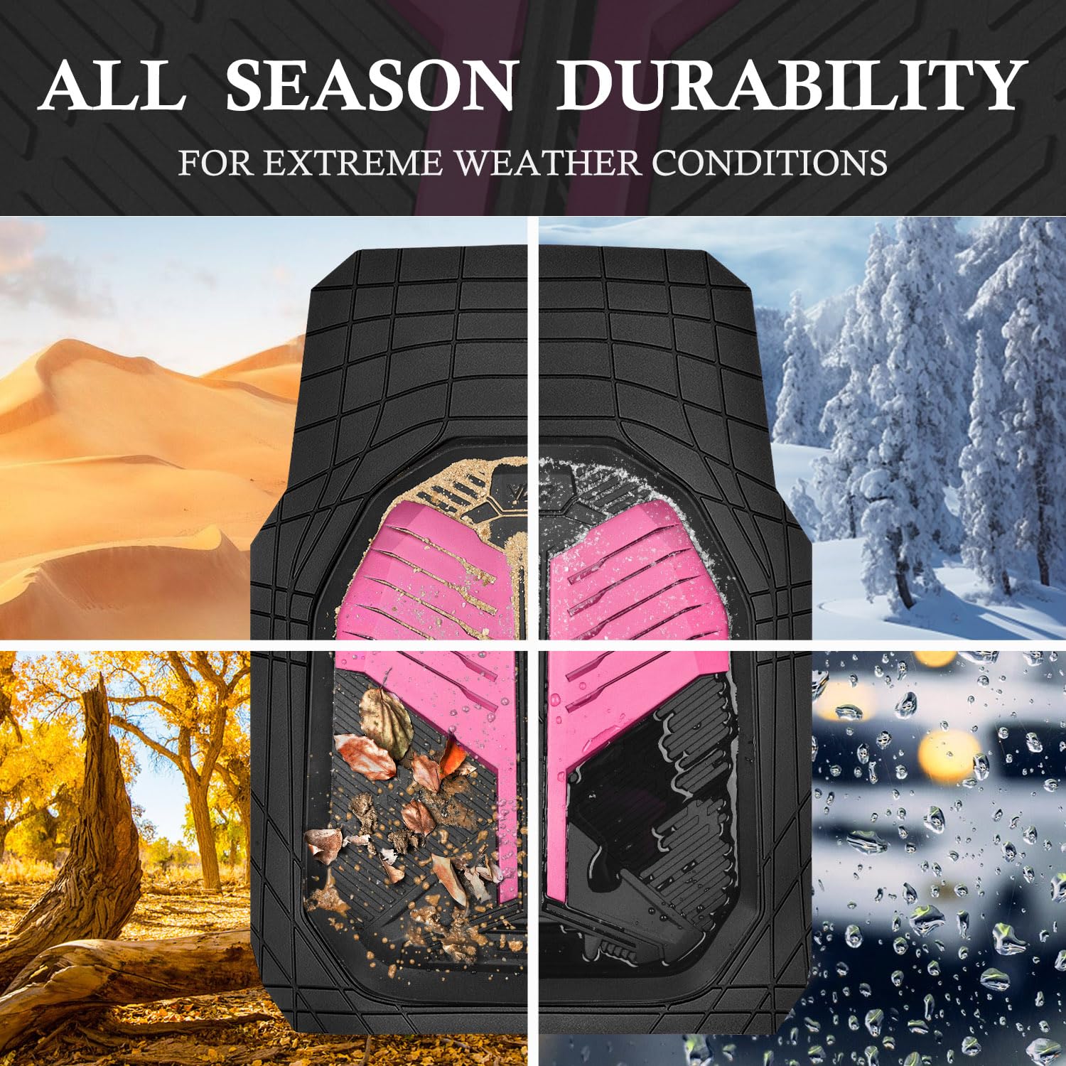 CAR PASS Heavy Duty Rubber Car Mats, Deep-Dish Odorless Car Floor Mats All Weather, Universal Trim-to-Fit for SUVs Trucks Sedans, Waterproof Anti-Slip, 3 Pieces V12 Black