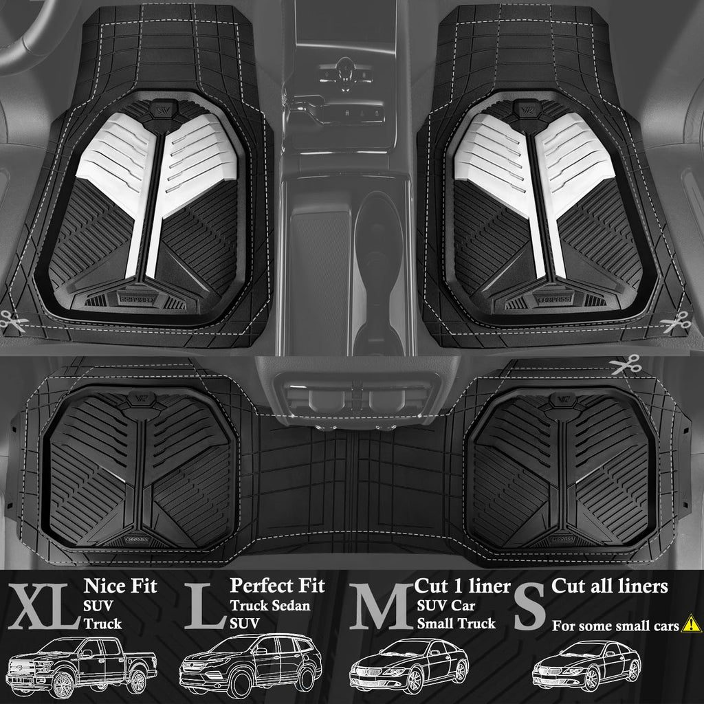 CAR PASS Heavy Duty Rubber Car Mats, Deep-Dish Odorless Car Floor Mats All Weather, Universal Trim-to-Fit for SUVs Trucks Sedans, Waterproof Anti-Slip, 3 Pieces V12 Black