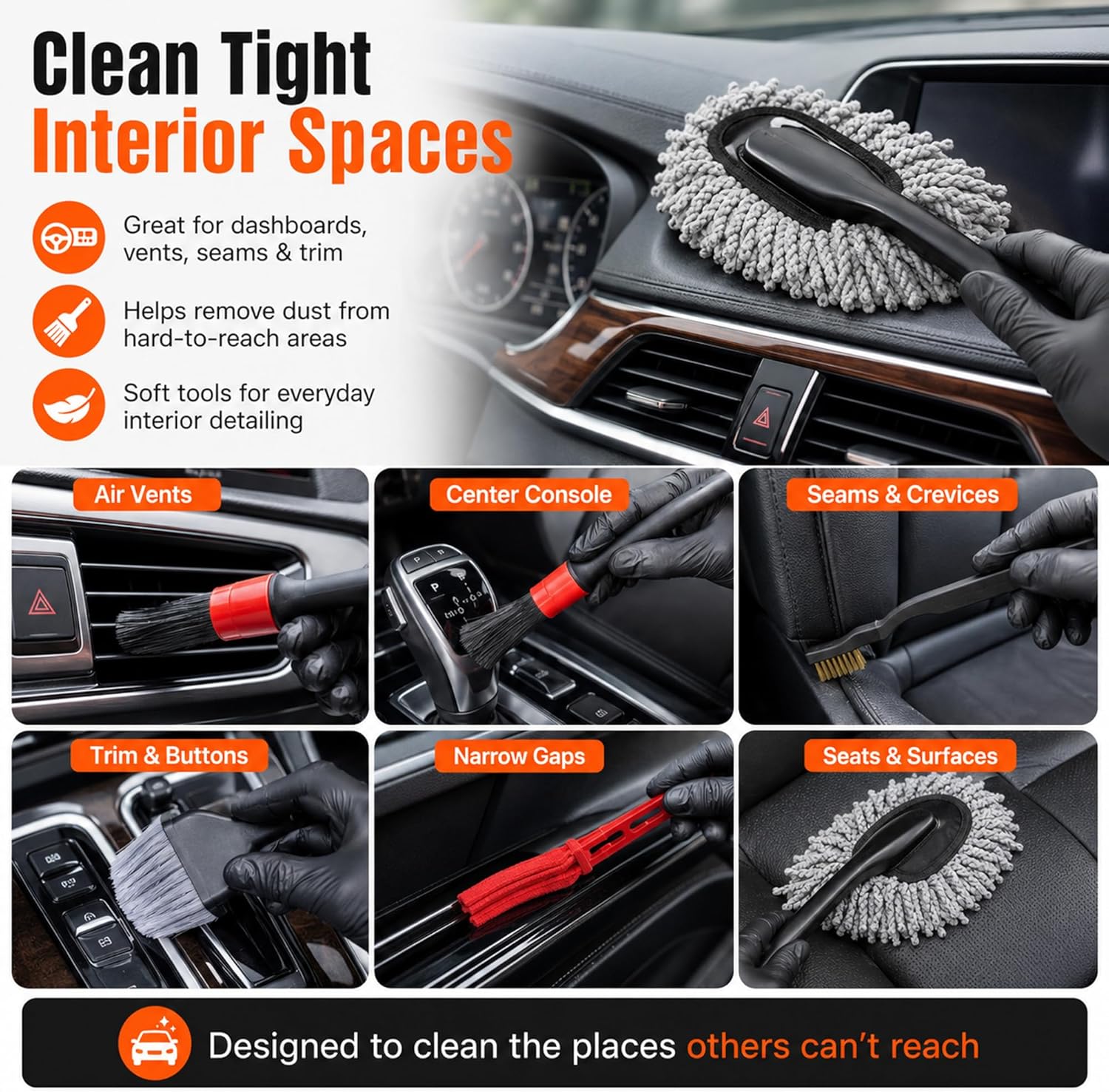 18-Piece Car Detailing Kit – Complete Car Interior Detailing Kit and Exterior Cleaning Set with Detail Brushes, Wire Brushes, Waxing Mop, and Microfiber Accessories for Vehicles