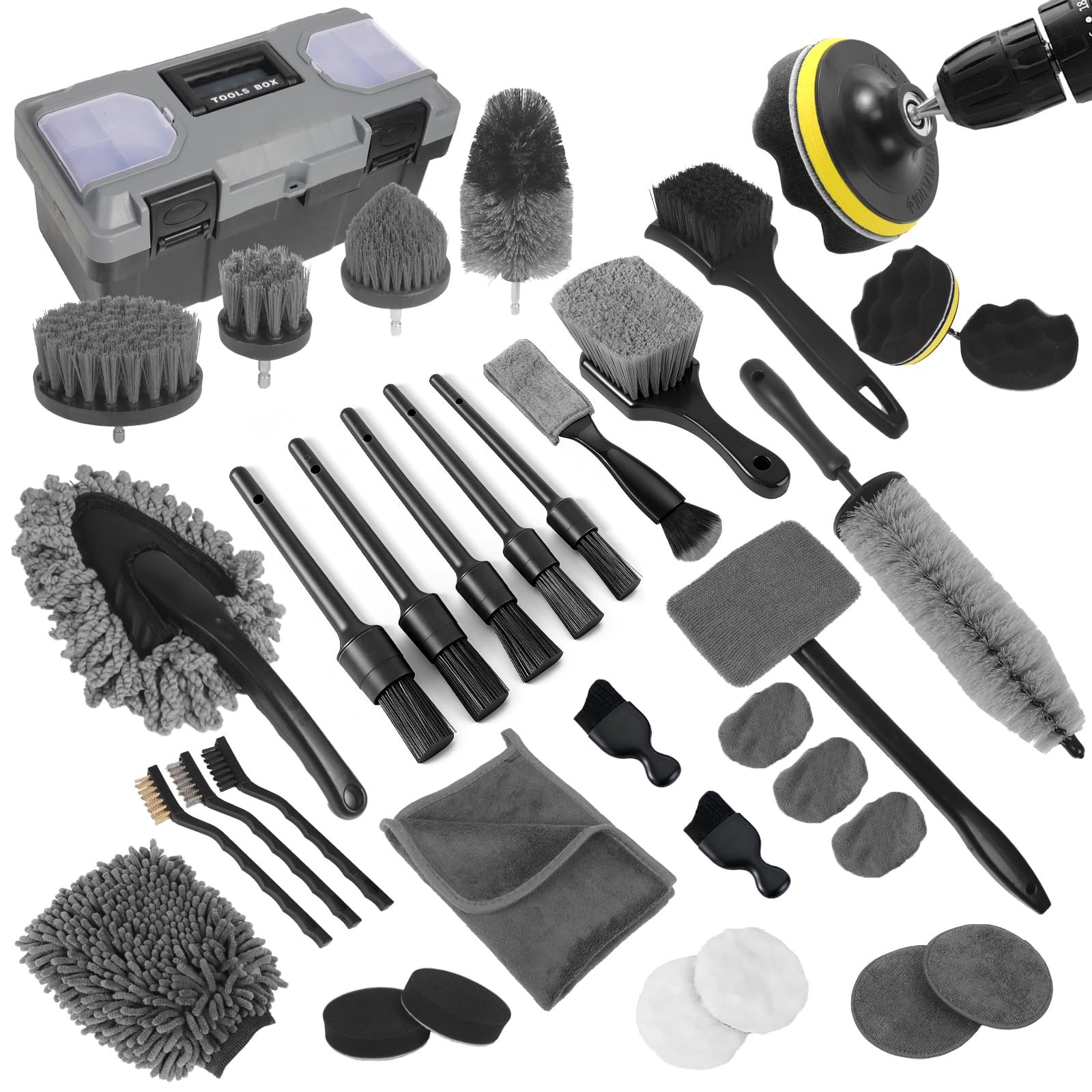 36Pcs Car Detailing Kit, Car Detailing Brush Set, Car Cleaning Kit, Auto Detailing Tools for Interior Exterior Wheels, Professional Car Wash Accessories with Windshield Cleaning Tool and Storage Box