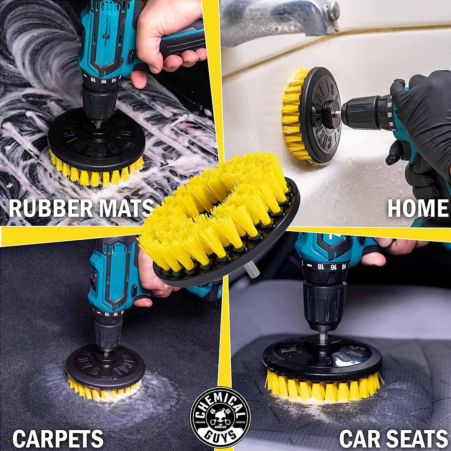 Chemical Guys, Citrus Foaming Fabric & Carpet Cleaner Drill Brush, 16 oz | Lifts coffee, food and pet stains and odors from carpet, mats and upholstery, drill brush agitates, citrus scent