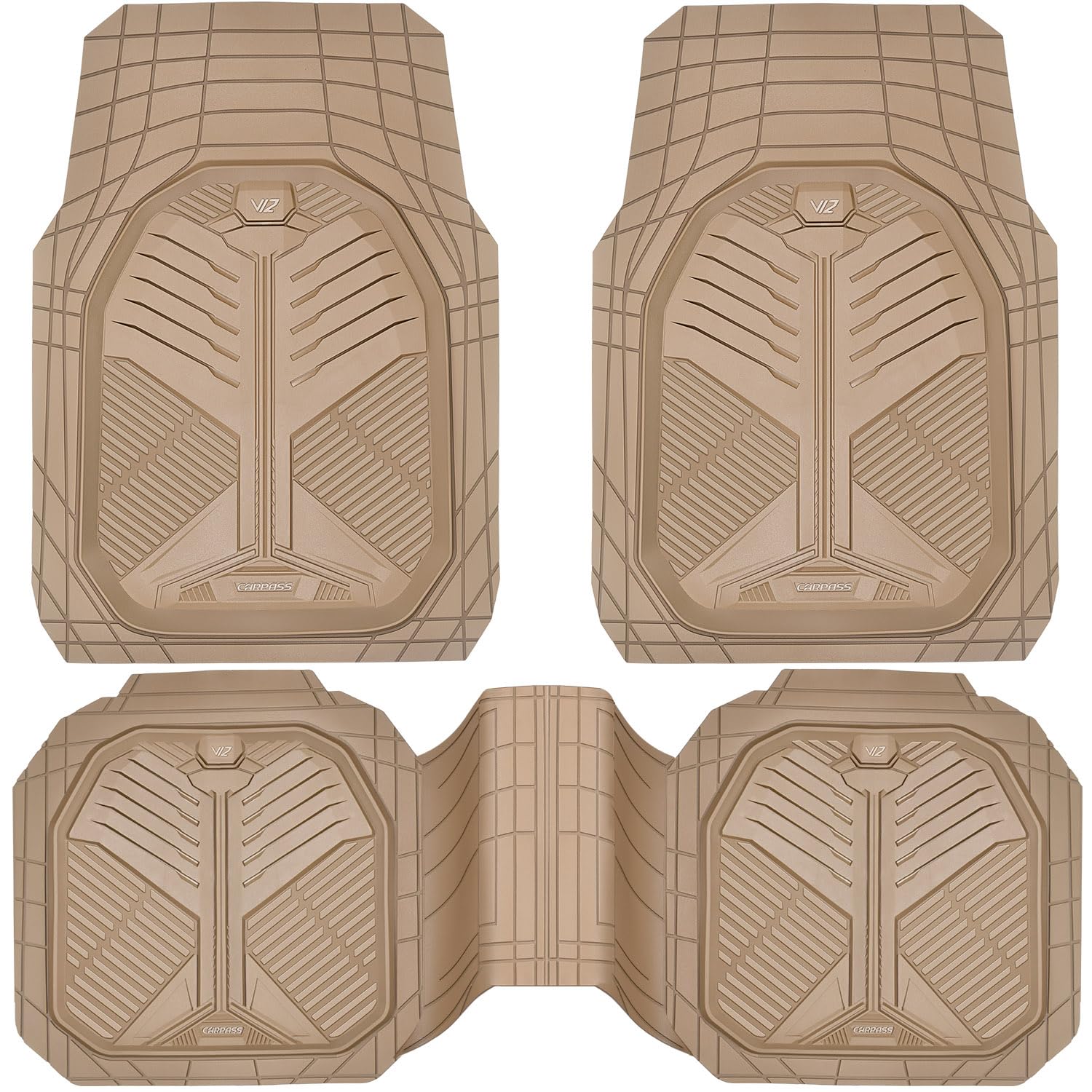 CAR PASS Heavy Duty Rubber Car Mats, Deep-Dish Odorless Car Floor Mats All Weather, Universal Trim-to-Fit for SUVs Trucks Sedans, Waterproof Anti-Slip, 3 Pieces V12 Black