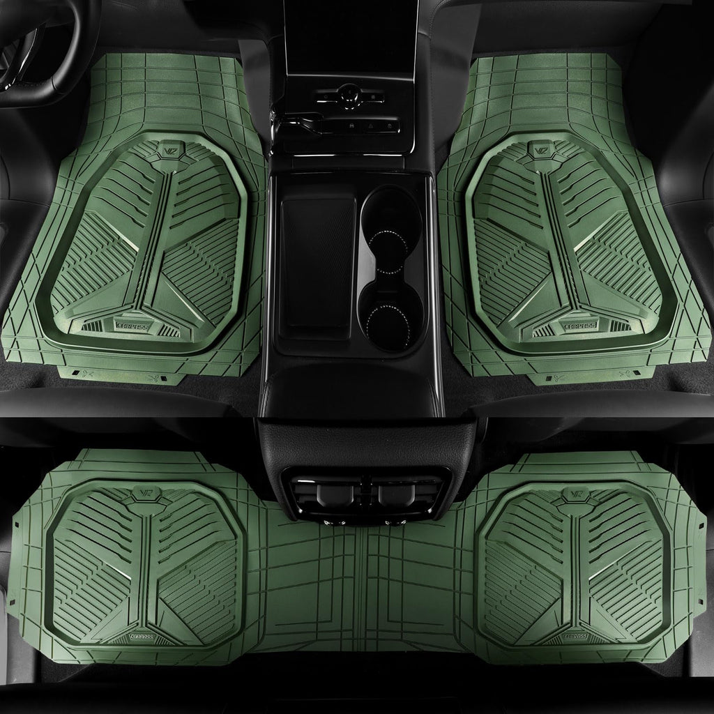 CAR PASS Heavy Duty Rubber Car Mats, Deep-Dish Odorless Car Floor Mats All Weather, Universal Trim-to-Fit for SUVs Trucks Sedans, Waterproof Anti-Slip, 3 Pieces V12 Black
