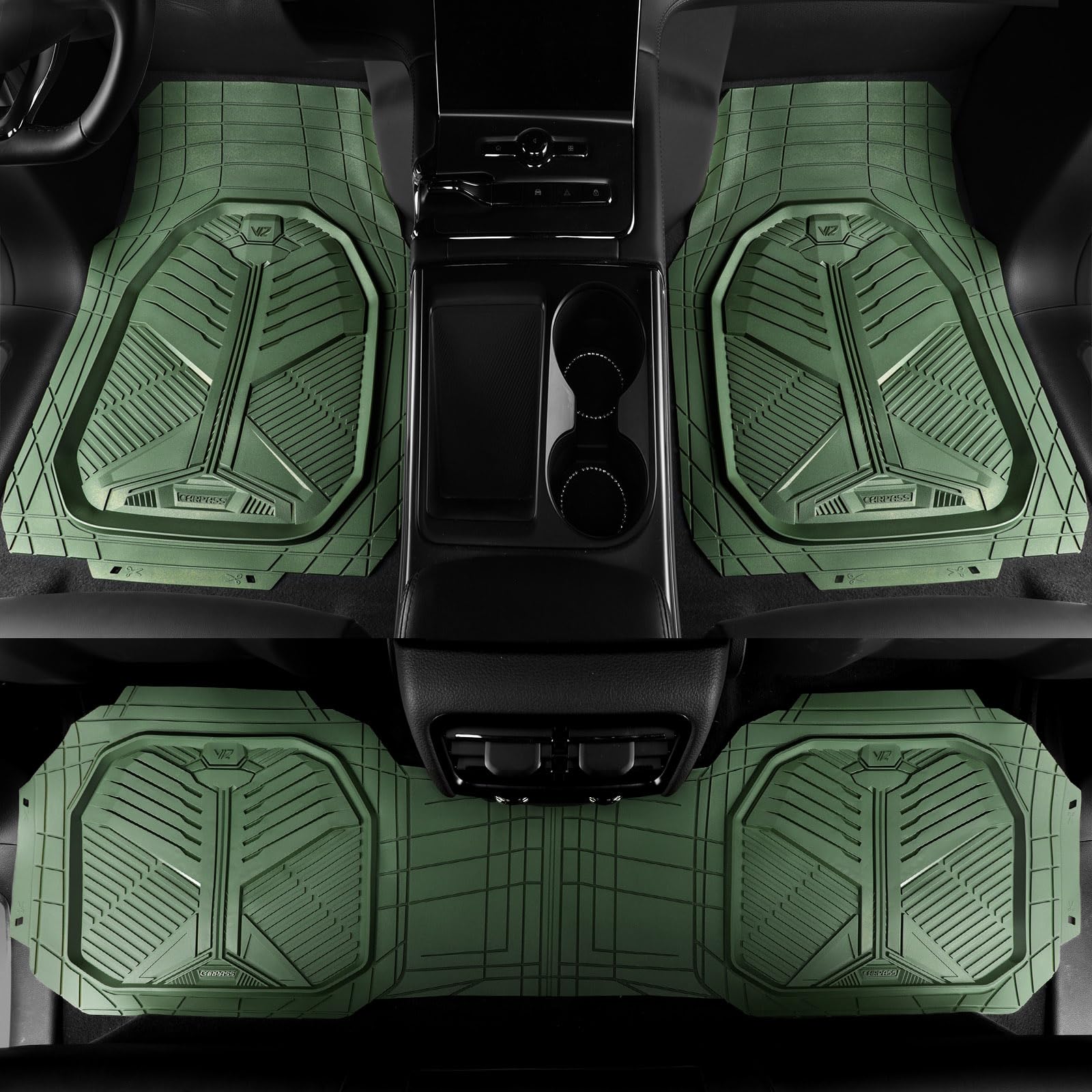 CAR PASS Heavy Duty Rubber Car Mats, Deep-Dish Odorless Car Floor Mats All Weather, Universal Trim-to-Fit for SUVs Trucks Sedans, Waterproof Anti-Slip, 3 Pieces V12 Black