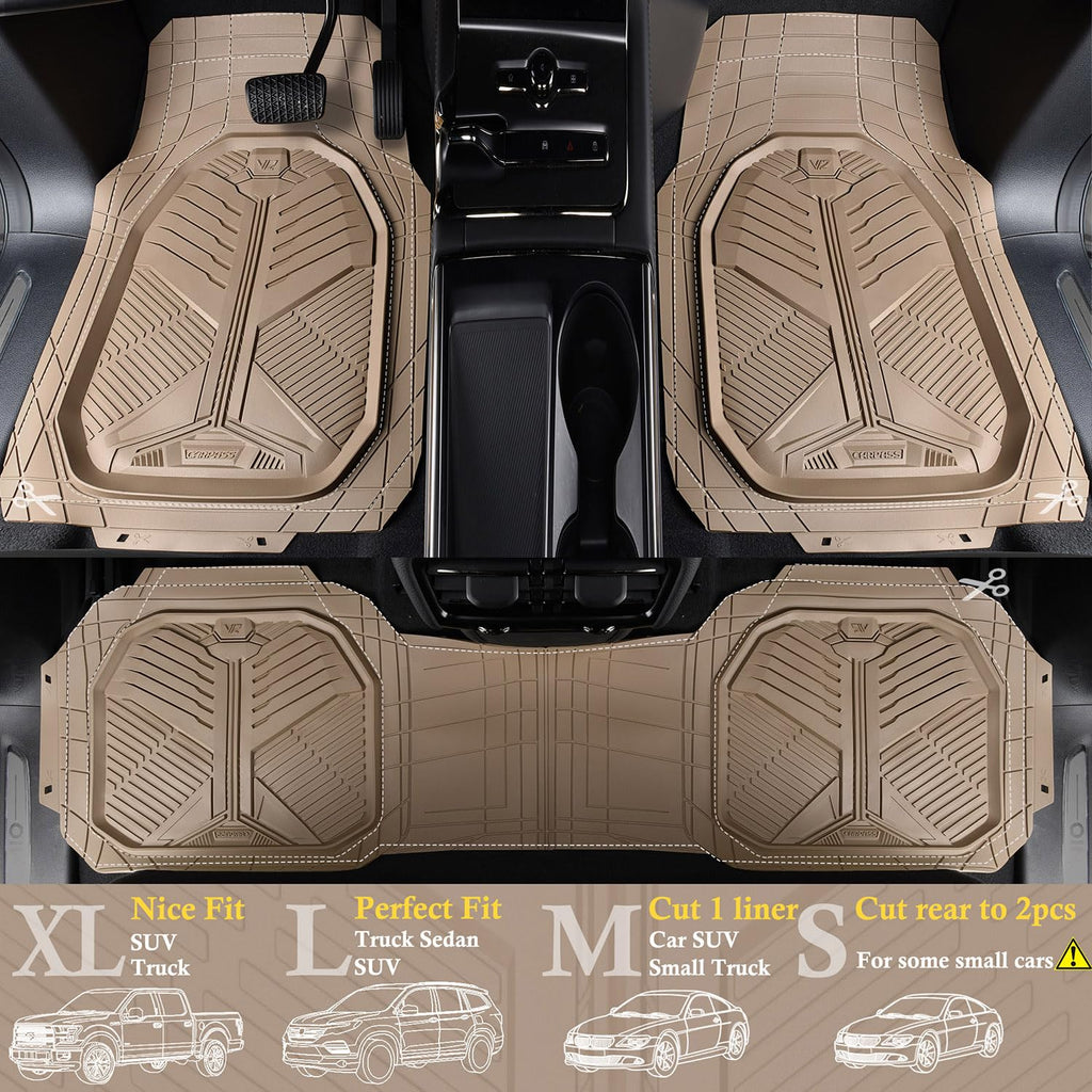 CAR PASS Heavy Duty Rubber Car Mats, Deep-Dish Odorless Car Floor Mats All Weather, Universal Trim-to-Fit for SUVs Trucks Sedans, Waterproof Anti-Slip, 3 Pieces V12 Black