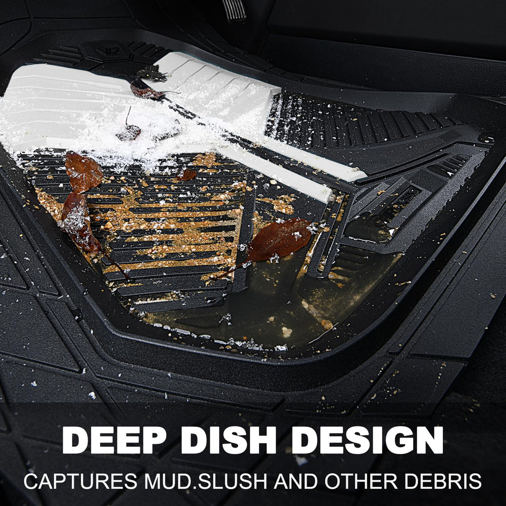 CAR PASS Heavy Duty Rubber Car Mats, Deep-Dish Odorless Car Floor Mats All Weather, Universal Trim-to-Fit for SUVs Trucks Sedans, Waterproof Anti-Slip, 3 Pieces V12 Black