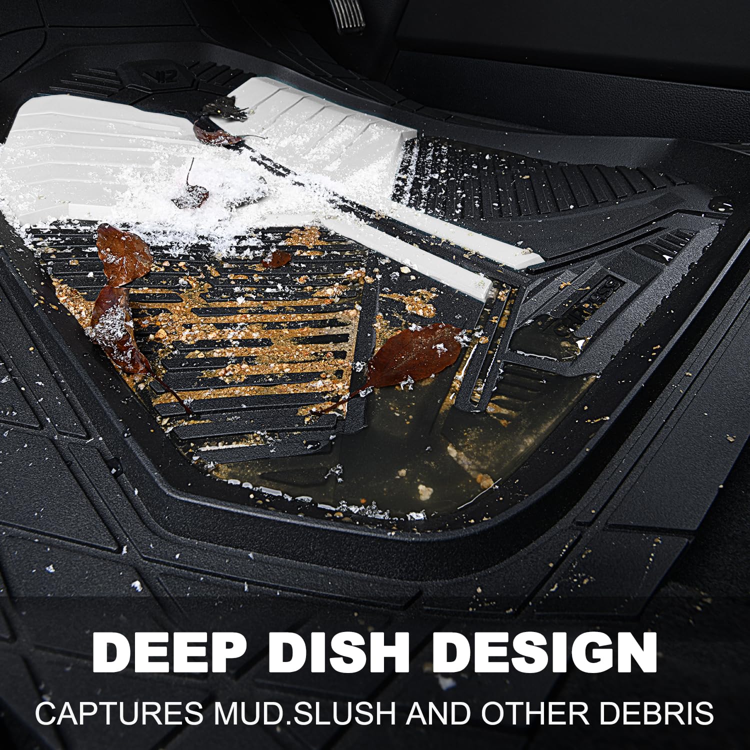 CAR PASS Heavy Duty Rubber Car Mats, Deep-Dish Odorless Car Floor Mats All Weather, Universal Trim-to-Fit for SUVs Trucks Sedans, Waterproof Anti-Slip, 3 Pieces V12 Black