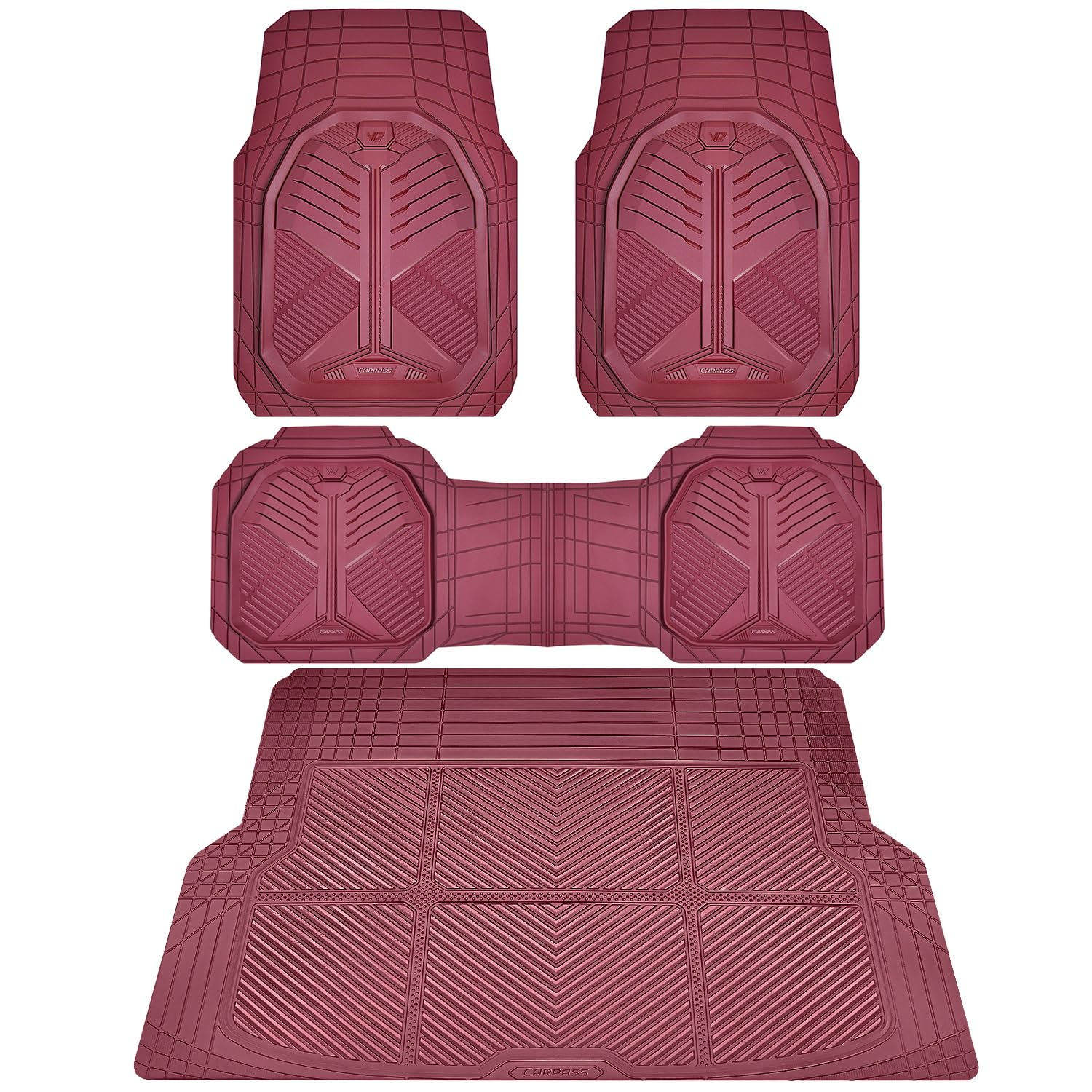 CAR PASS Heavy Duty Rubber Car Mats, Deep-Dish Odorless Car Floor Mats All Weather, Universal Trim-to-Fit for SUVs Trucks Sedans, Waterproof Anti-Slip, 3 Pieces V12 Black
