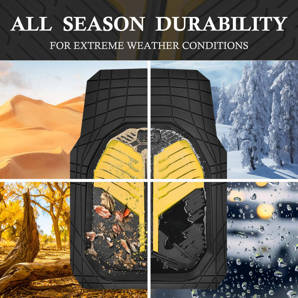 CAR PASS Heavy Duty Rubber Car Mats, Deep-Dish Odorless Car Floor Mats All Weather, Universal Trim-to-Fit for SUVs Trucks Sedans, Waterproof Anti-Slip, 3 Pieces V12 Black