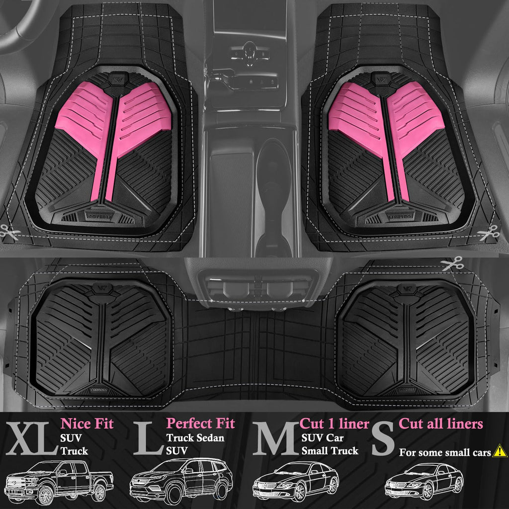 CAR PASS Heavy Duty Rubber Car Mats, Deep-Dish Odorless Car Floor Mats All Weather, Universal Trim-to-Fit for SUVs Trucks Sedans, Waterproof Anti-Slip, 3 Pieces V12 Black