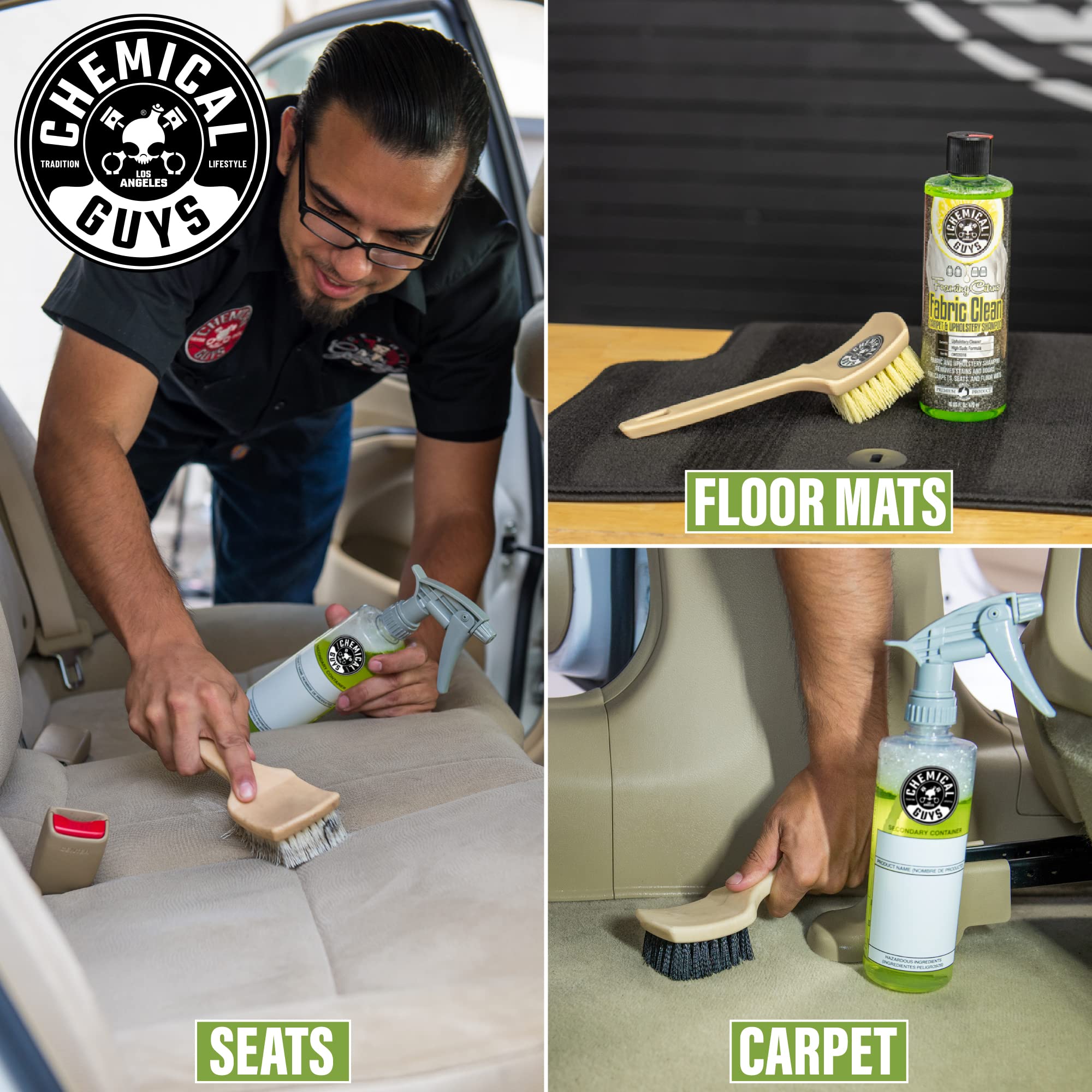 Chemical Guys, Citrus Foaming Fabric & Carpet Cleaner Drill Brush, 16 oz | Lifts coffee, food and pet stains and odors from carpet, mats and upholstery, drill brush agitates, citrus scent