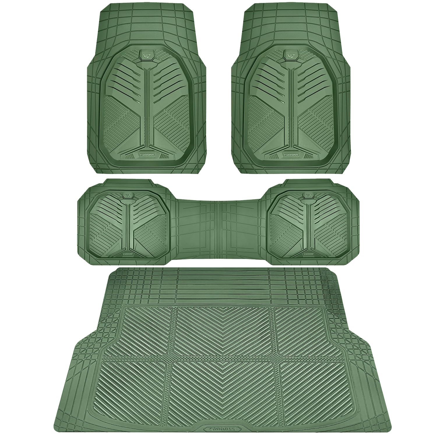 CAR PASS Heavy Duty Rubber Car Mats, Deep-Dish Odorless Car Floor Mats All Weather, Universal Trim-to-Fit for SUVs Trucks Sedans, Waterproof Anti-Slip, 3 Pieces V12 Black