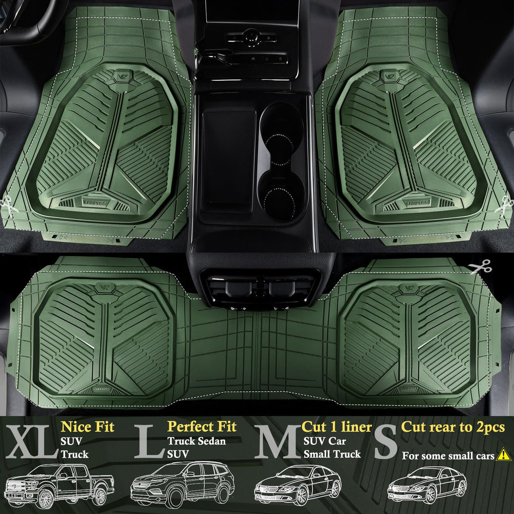 CAR PASS Heavy Duty Rubber Car Mats, Deep-Dish Odorless Car Floor Mats All Weather, Universal Trim-to-Fit for SUVs Trucks Sedans, Waterproof Anti-Slip, 3 Pieces V12 Black