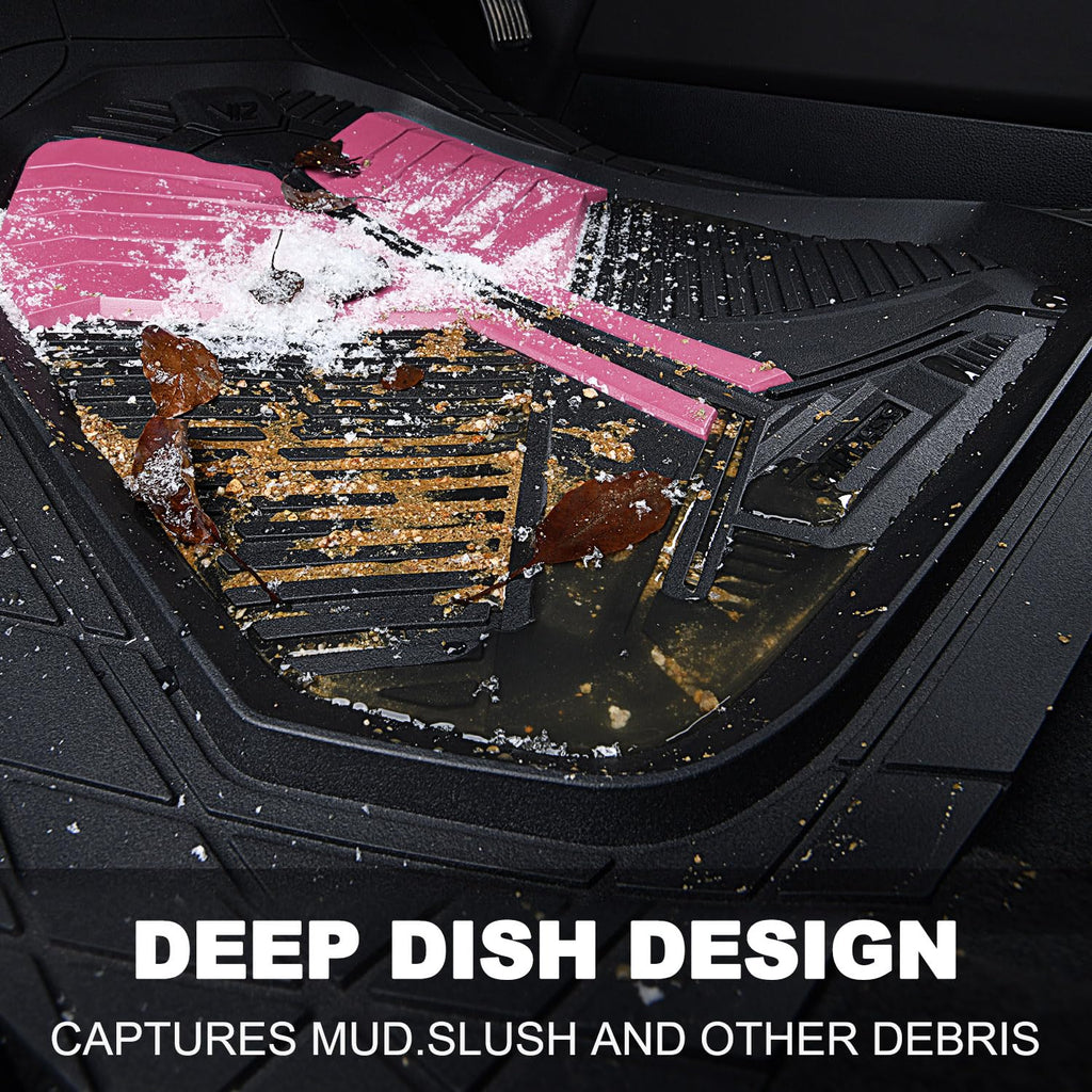 CAR PASS Heavy Duty Rubber Car Mats, Deep-Dish Odorless Car Floor Mats All Weather, Universal Trim-to-Fit for SUVs Trucks Sedans, Waterproof Anti-Slip, 3 Pieces V12 Black