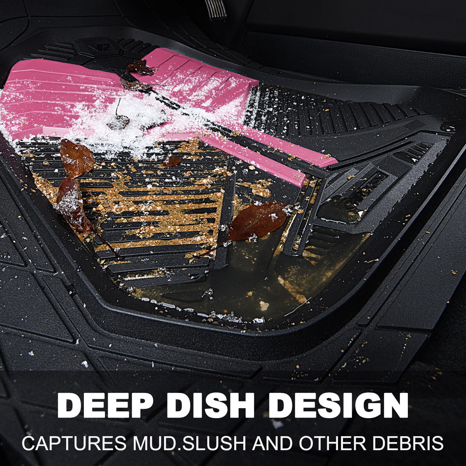 CAR PASS Heavy Duty Rubber Car Mats, Deep-Dish Odorless Car Floor Mats All Weather, Universal Trim-to-Fit for SUVs Trucks Sedans, Waterproof Anti-Slip, 3 Pieces V12 Black