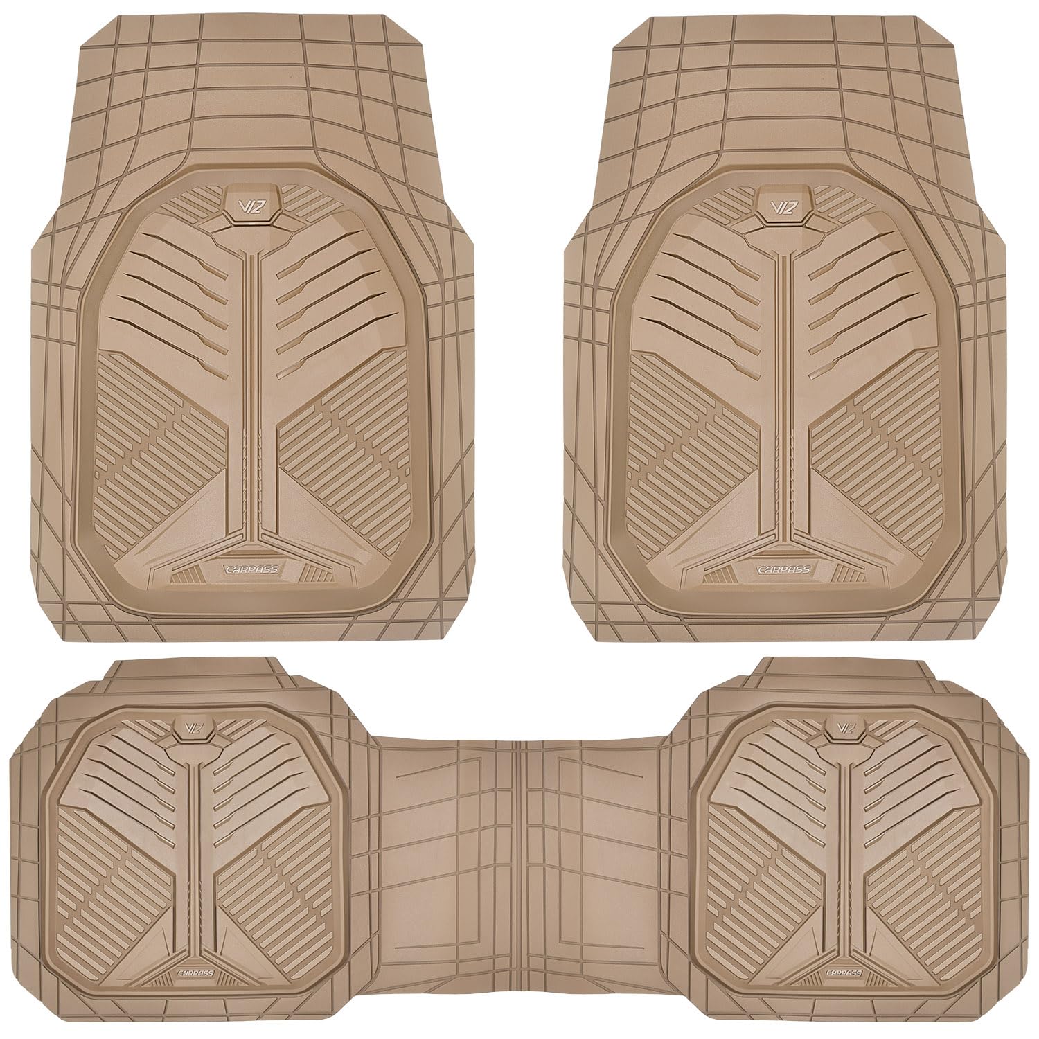 CAR PASS Heavy Duty Rubber Car Mats, Deep-Dish Odorless Car Floor Mats All Weather, Universal Trim-to-Fit for SUVs Trucks Sedans, Waterproof Anti-Slip, 3 Pieces V12 Black