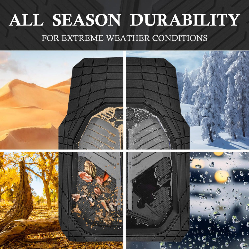 CAR PASS Heavy Duty Rubber Car Mats, Deep-Dish Odorless Car Floor Mats All Weather, Universal Trim-to-Fit for SUVs Trucks Sedans, Waterproof Anti-Slip, 3 Pieces V12 Black