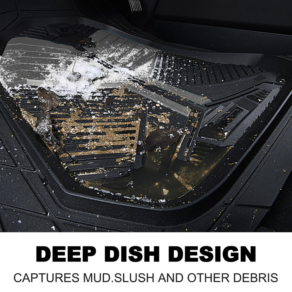 CAR PASS Heavy Duty Rubber Car Mats, Deep-Dish Odorless Car Floor Mats All Weather, Universal Trim-to-Fit for SUVs Trucks Sedans, Waterproof Anti-Slip, 3 Pieces V12 Black