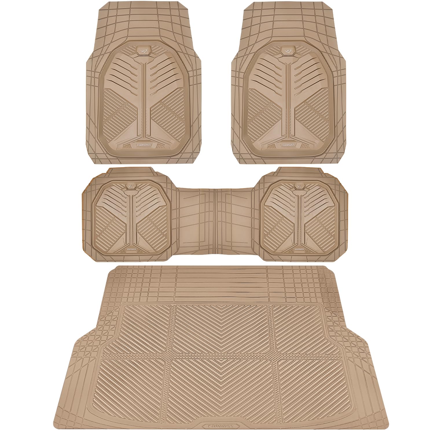 CAR PASS Heavy Duty Rubber Car Mats, Deep-Dish Odorless Car Floor Mats All Weather, Universal Trim-to-Fit for SUVs Trucks Sedans, Waterproof Anti-Slip, 3 Pieces V12 Black
