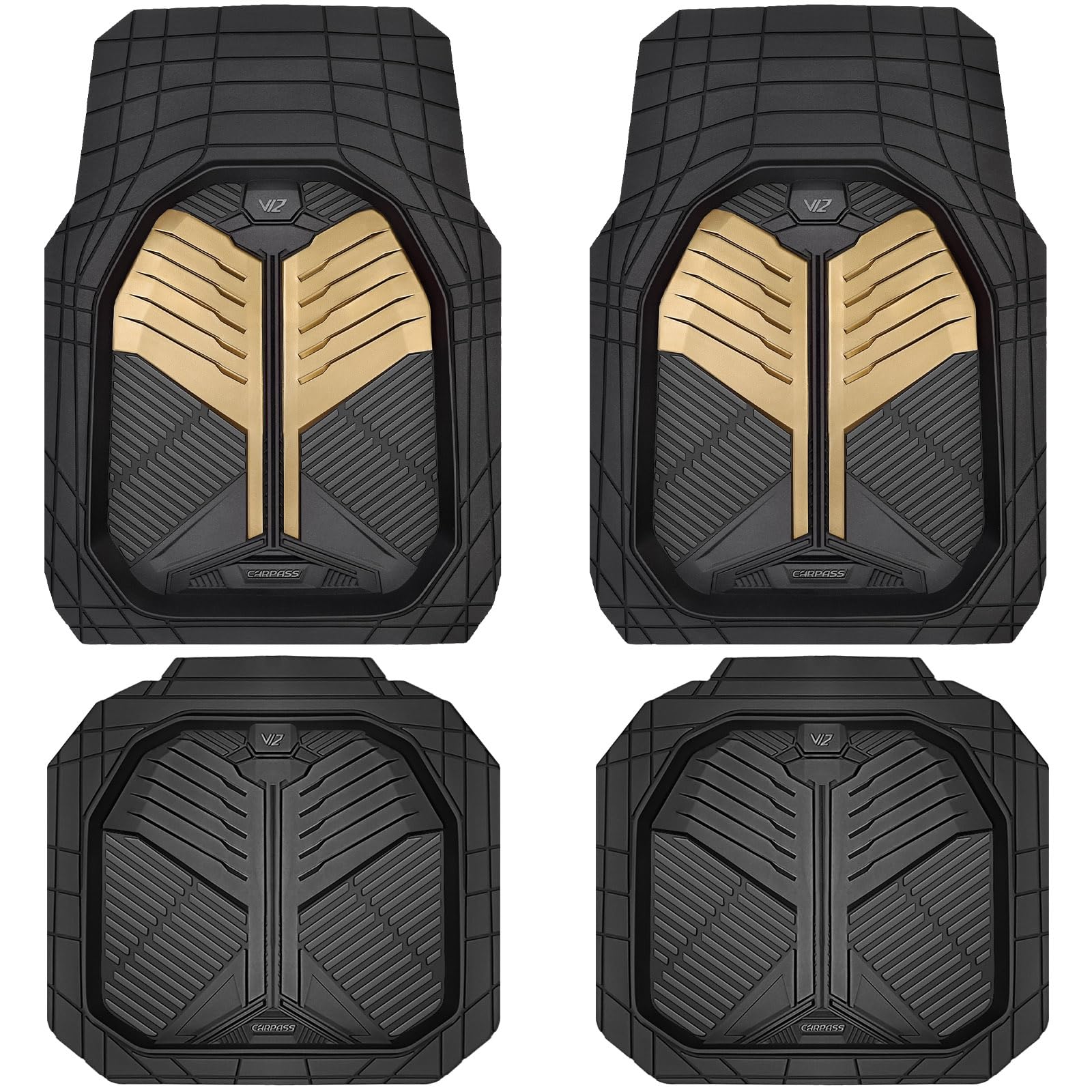 CAR PASS Heavy Duty Rubber Car Mats, Deep-Dish Odorless Car Floor Mats All Weather, Universal Trim-to-Fit for SUVs Trucks Sedans, Waterproof Anti-Slip, 3 Pieces V12 Black