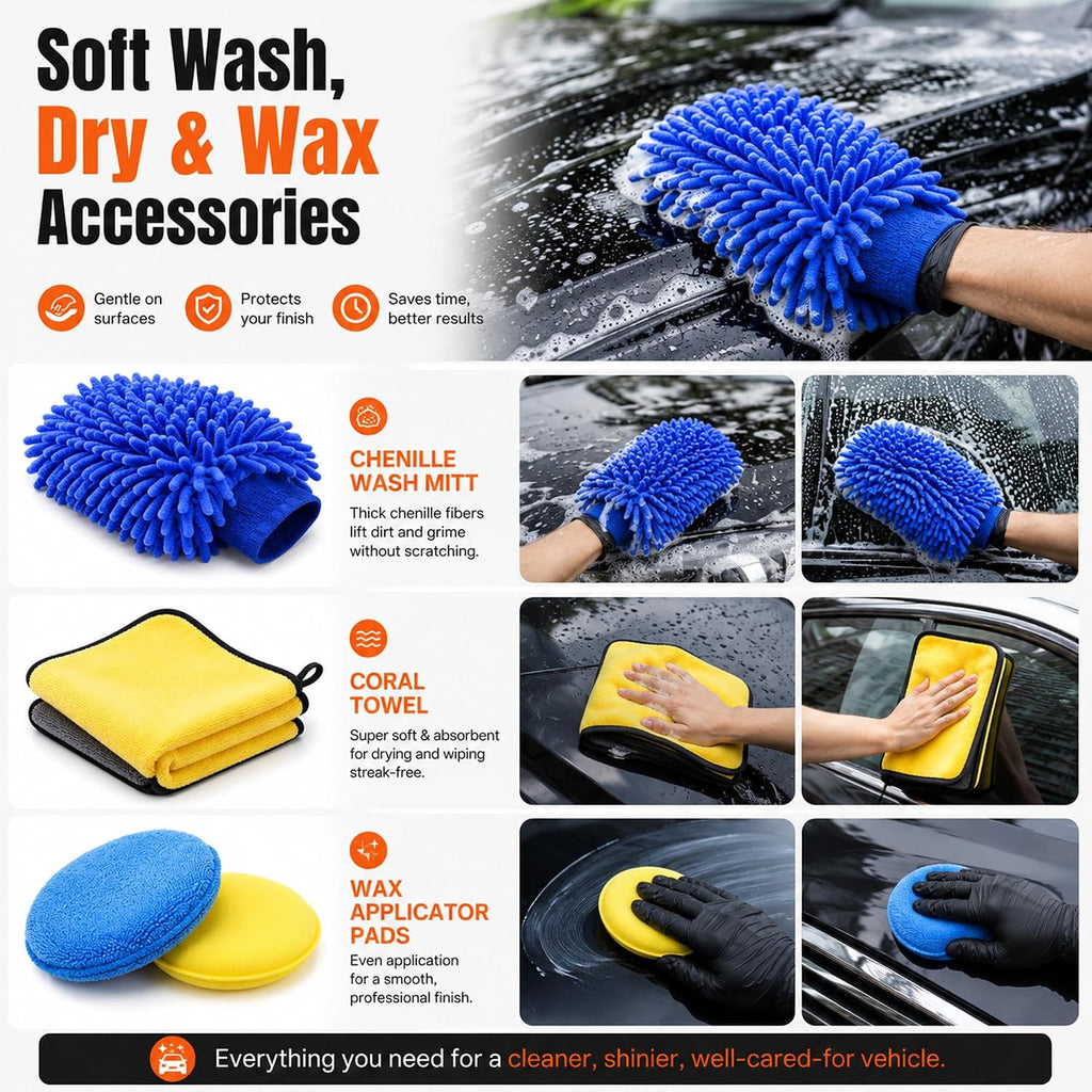 18-Piece Car Detailing Kit – Complete Car Interior Detailing Kit and Exterior Cleaning Set with Detail Brushes, Wire Brushes, Waxing Mop, and Microfiber Accessories for Vehicles