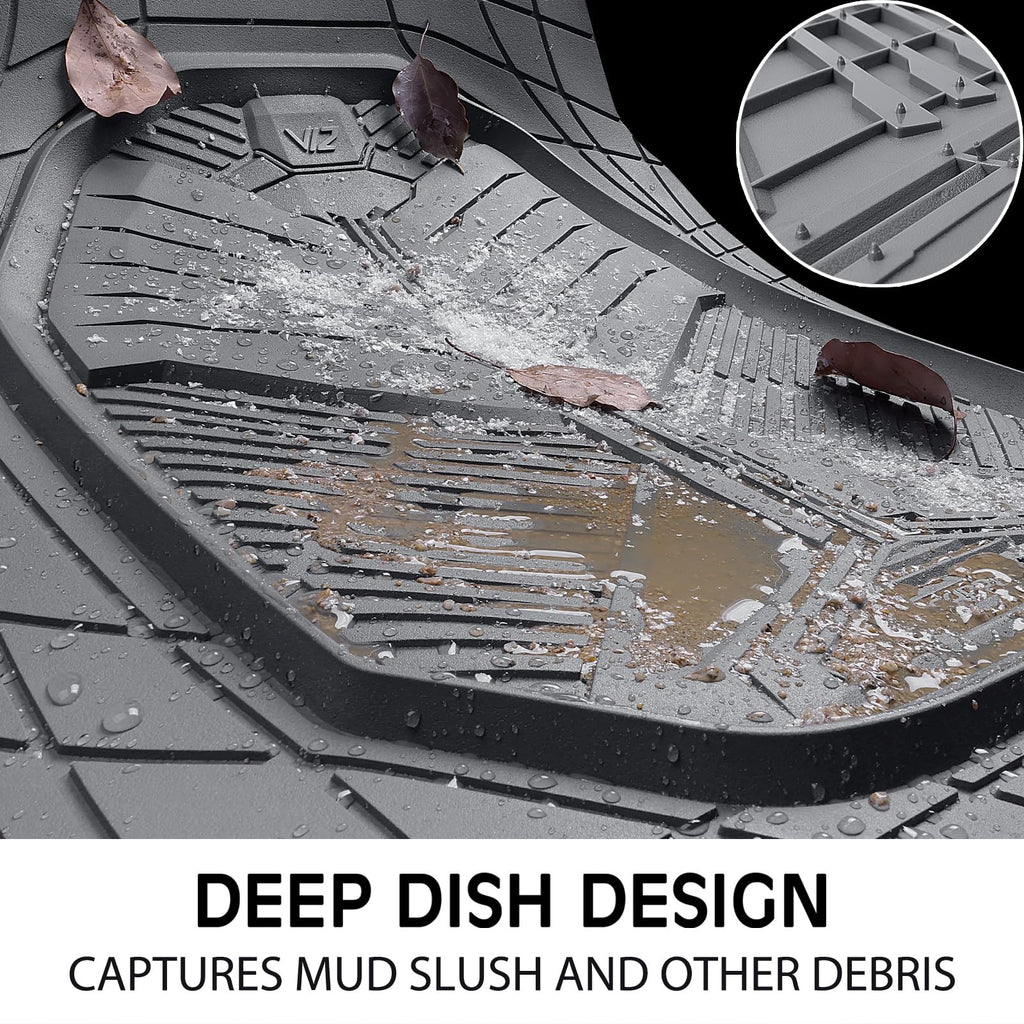 CAR PASS Heavy Duty Rubber Car Mats, Deep-Dish Odorless Car Floor Mats All Weather, Universal Trim-to-Fit for SUVs Trucks Sedans, Waterproof Anti-Slip, 3 Pieces V12 Black