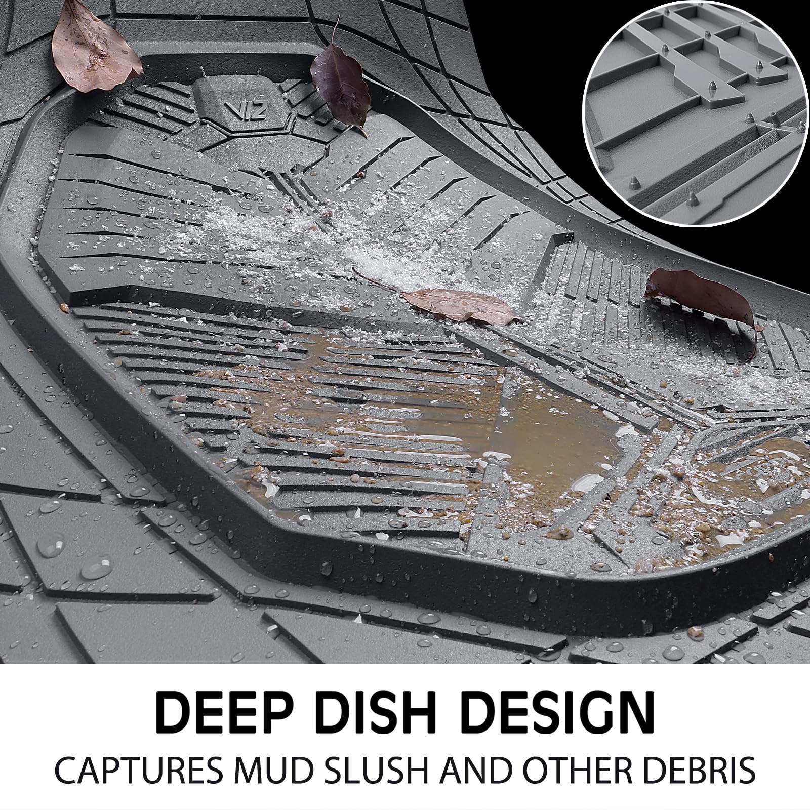 CAR PASS Heavy Duty Rubber Car Mats, Deep-Dish Odorless Car Floor Mats All Weather, Universal Trim-to-Fit for SUVs Trucks Sedans, Waterproof Anti-Slip, 3 Pieces V12 Black