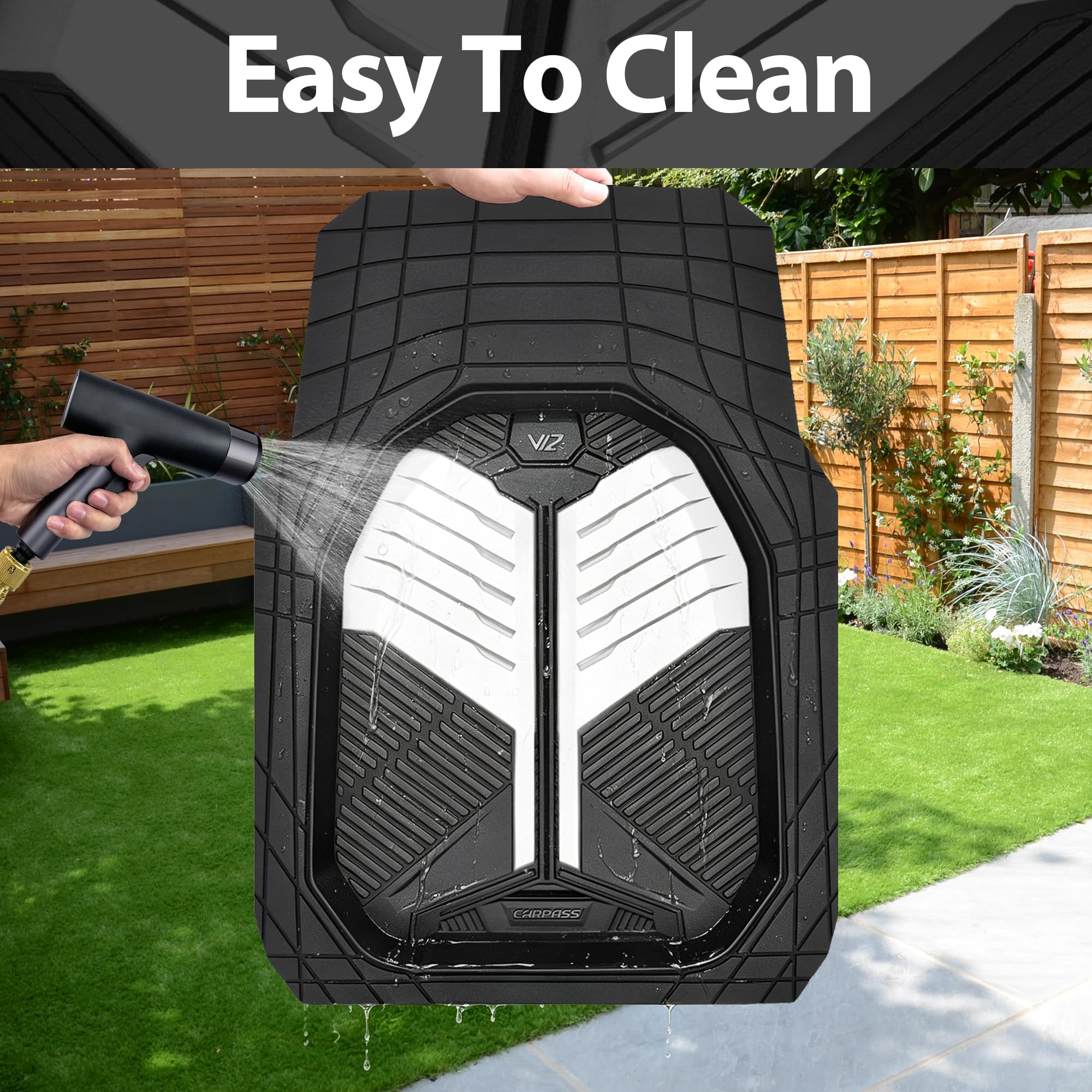 CAR PASS Heavy Duty Rubber Car Mats, Deep-Dish Odorless Car Floor Mats All Weather, Universal Trim-to-Fit for SUVs Trucks Sedans, Waterproof Anti-Slip, 3 Pieces V12 Black