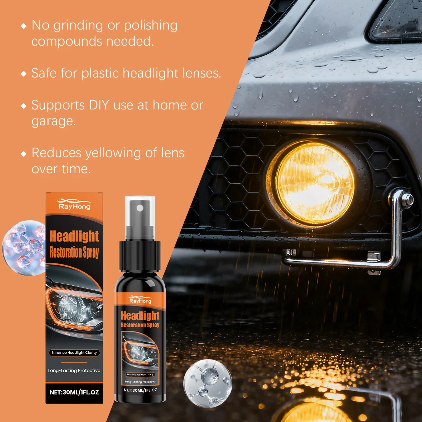 30ml Headlight Restoration Spray Coating Improves Clarity and Light Output for Plastic Headlamp Lenses Car Maintenance Tools